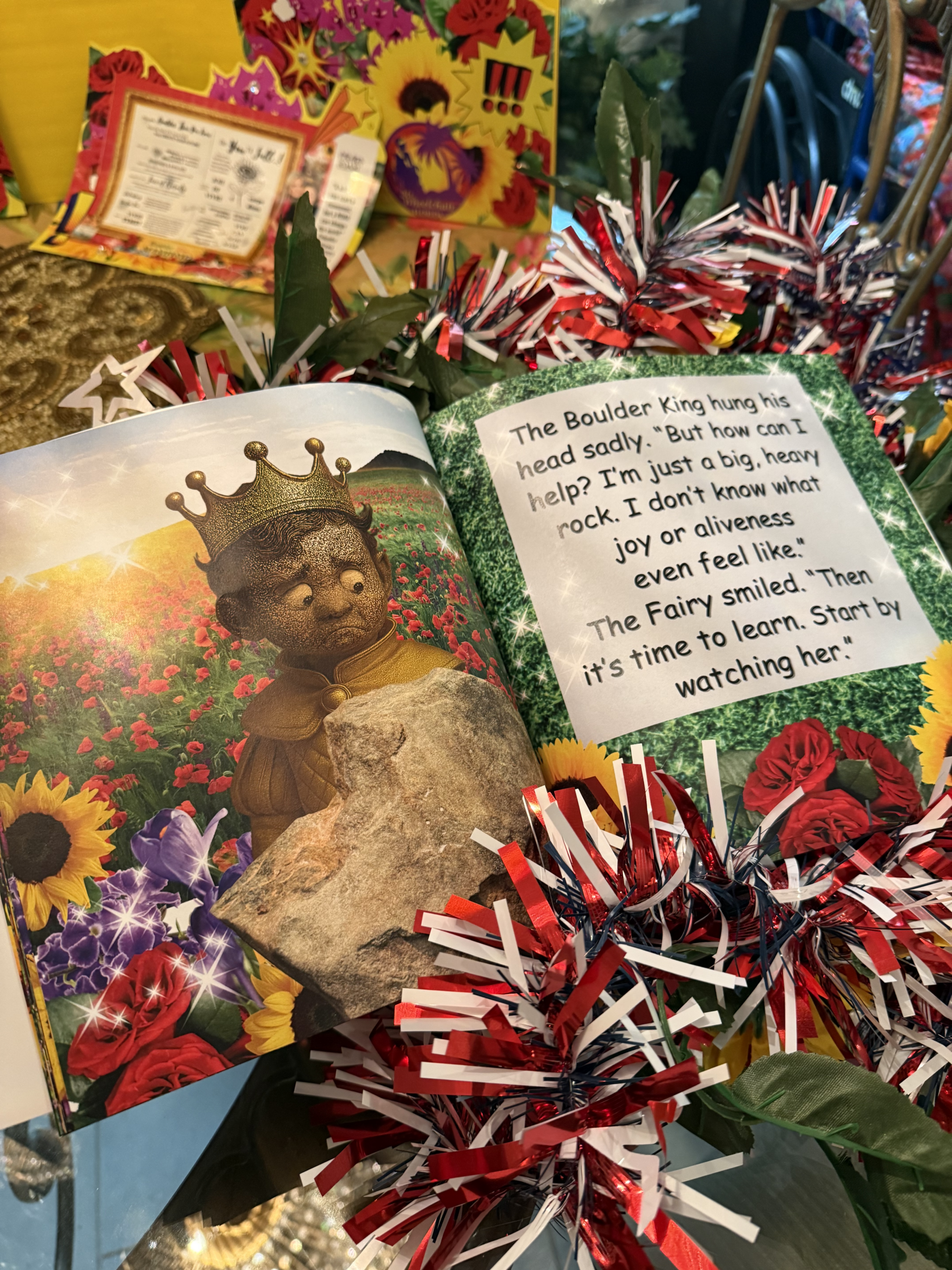 Boulder King inside page book with garlands